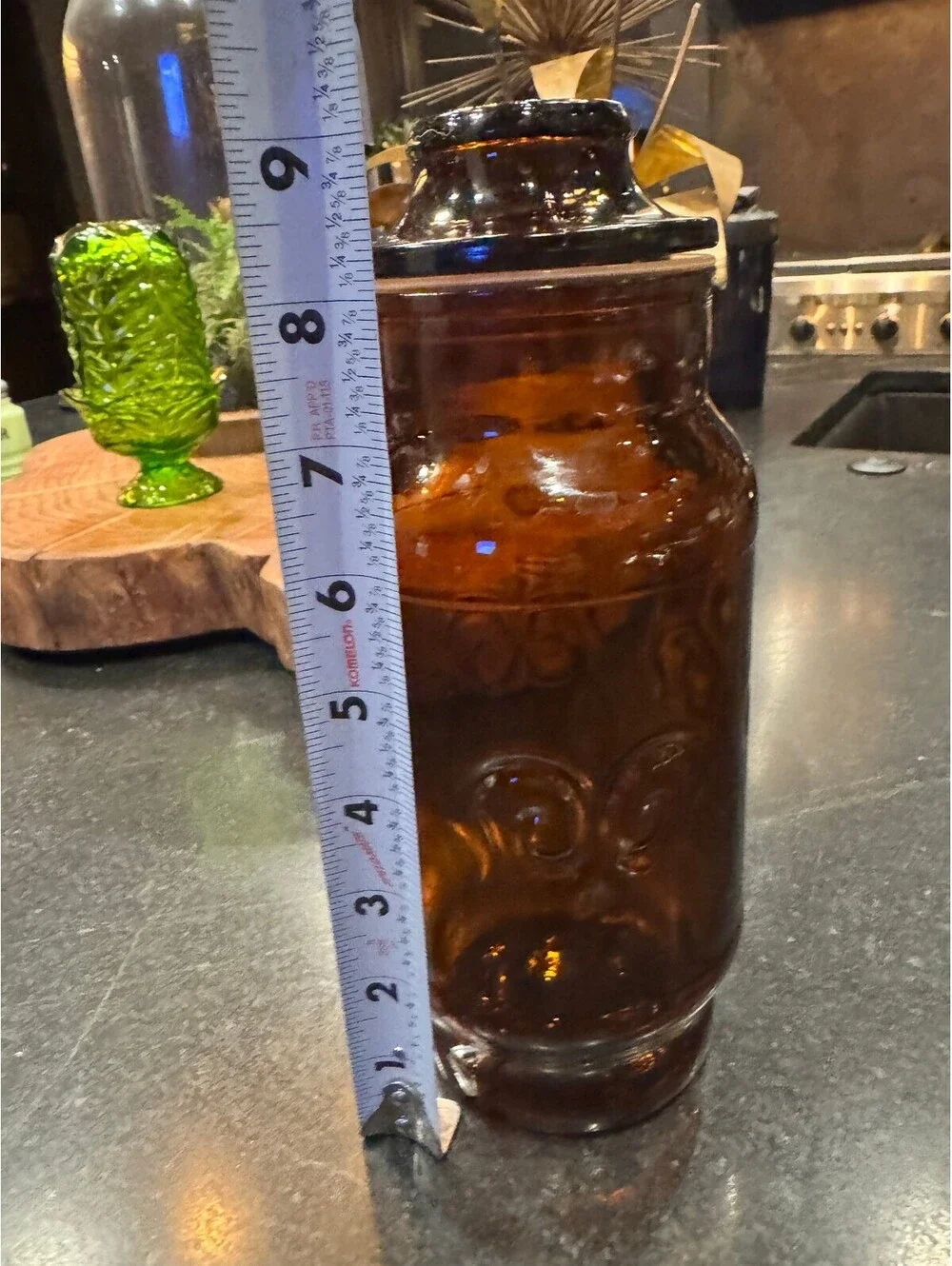 1970s Borden Cremora Amber Glass Apothecary Canister with Lid